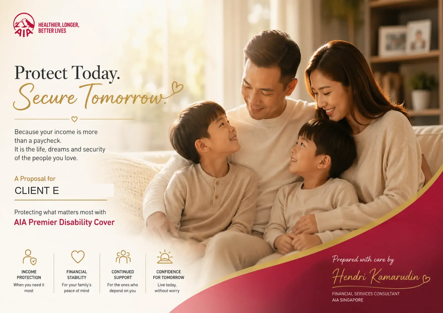 Client E AIA Premier Disability Cover proposal cover
